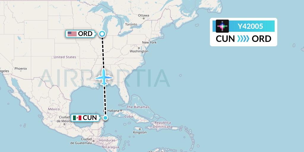 Y42005 Volaris Flight Map: Cancun to Chicago