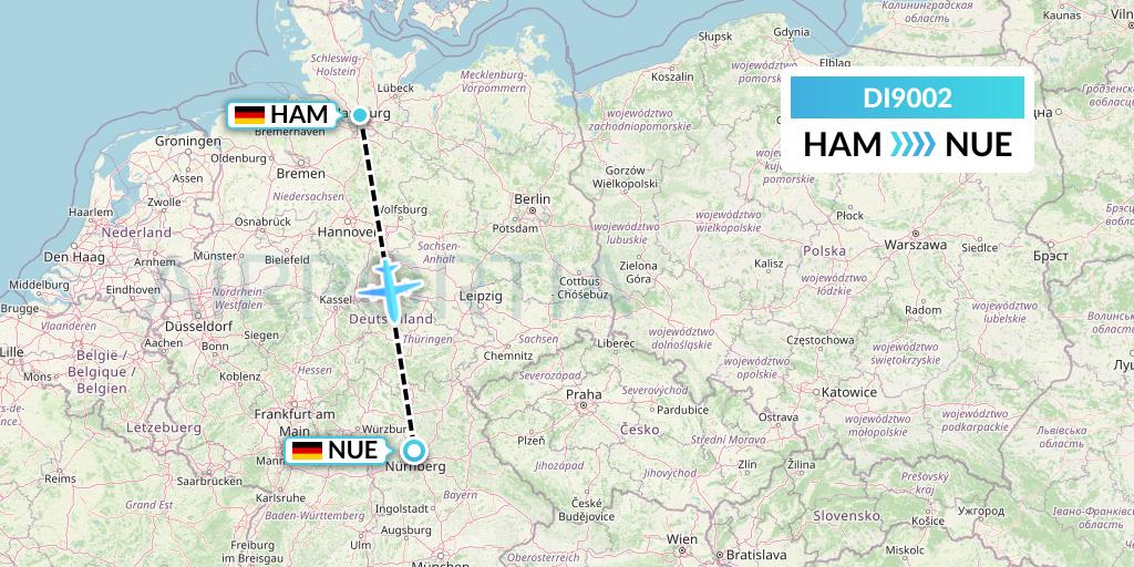 DI9002 Marabu Airlines Flight Map: Hamburg to Nurnberg