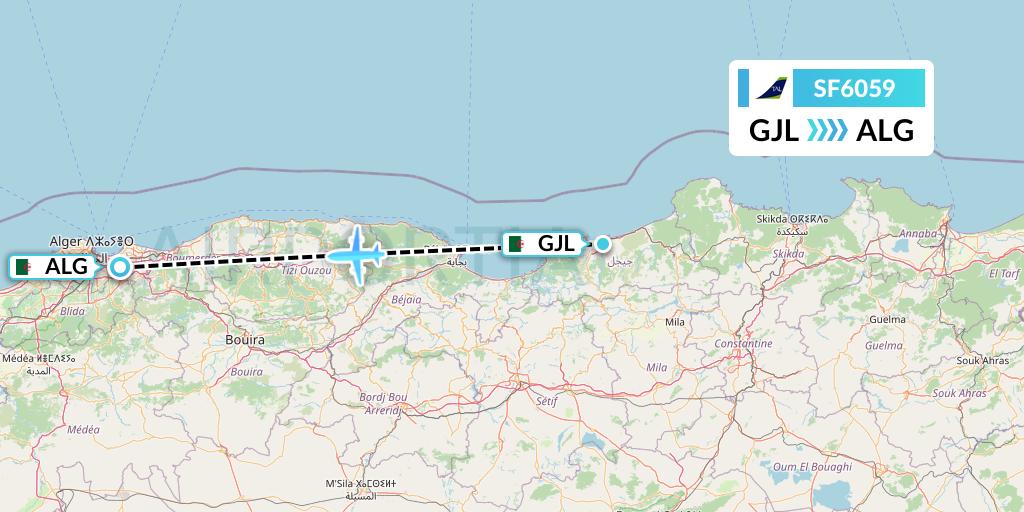 SF6059 Tassili Airlines Flight Map: Jijel to Algiers