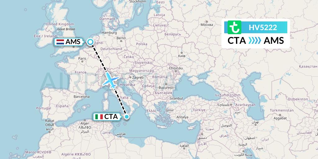 HV5222 Transavia Flight Map: Catania to Amsterdam