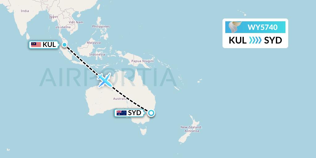 WY5740 Oman Air Flight Map: Kuala Lumpur to Sydney