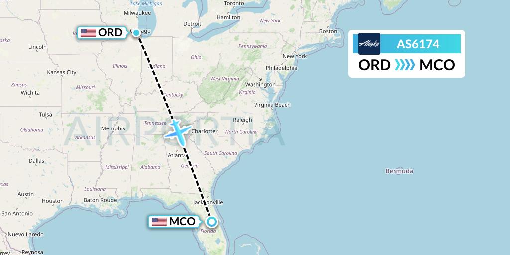 AS6174 Alaska Airlines Flight Map: Chicago to Orlando