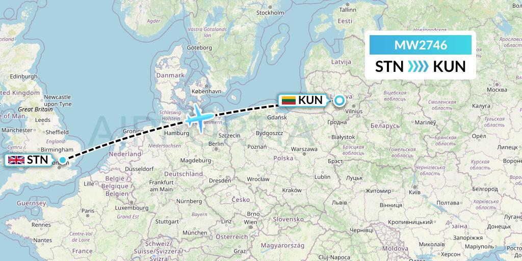 MW2746 Mokulele Flight Service Flight Map: London to Kaunas
