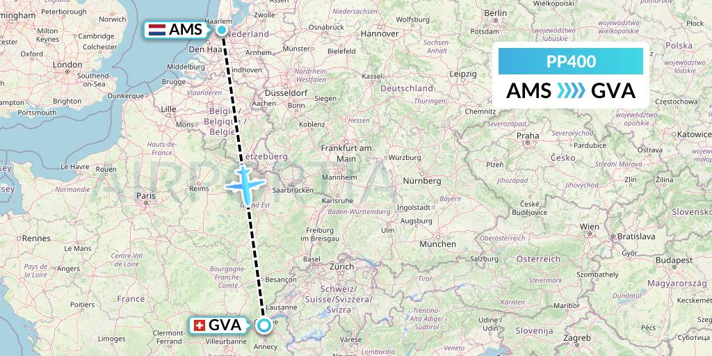 PP400 Jet Aviation Business Jets Flight Map: Amsterdam to Geneva