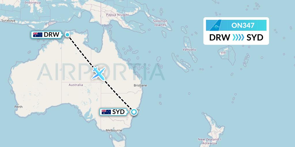 ON347 Nauru Airlines Flight Map: Darwin to Sydney