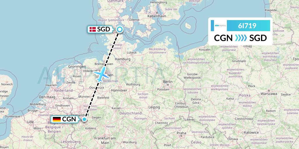 6I719 Air Alsie Flight Map: Cologne to Sonderborg