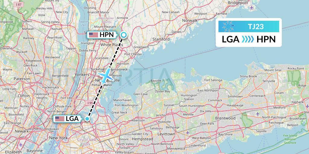 TJ23 Tradewind Aviation Flight Map: New York to White Plains