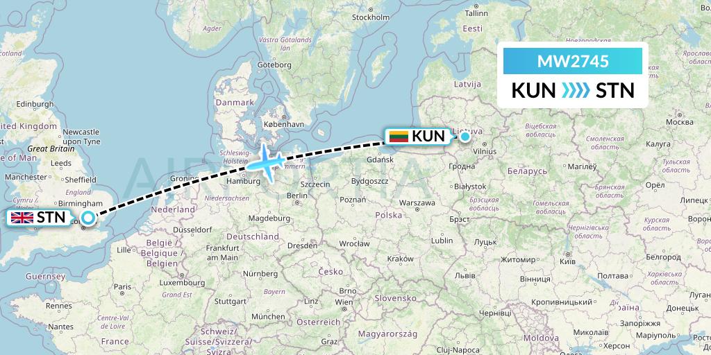 MW2745 Mokulele Flight Service Flight Map: Kaunas to London