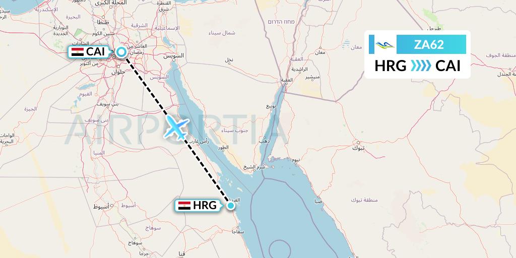 ZA62 Sky Angkor Airlines Flight Map: Hurghada to Cairo