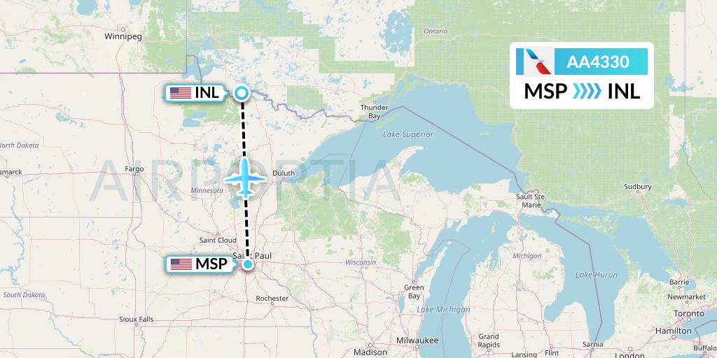 AA4330 American Airlines Flight Map: Minneapolis to International Falls