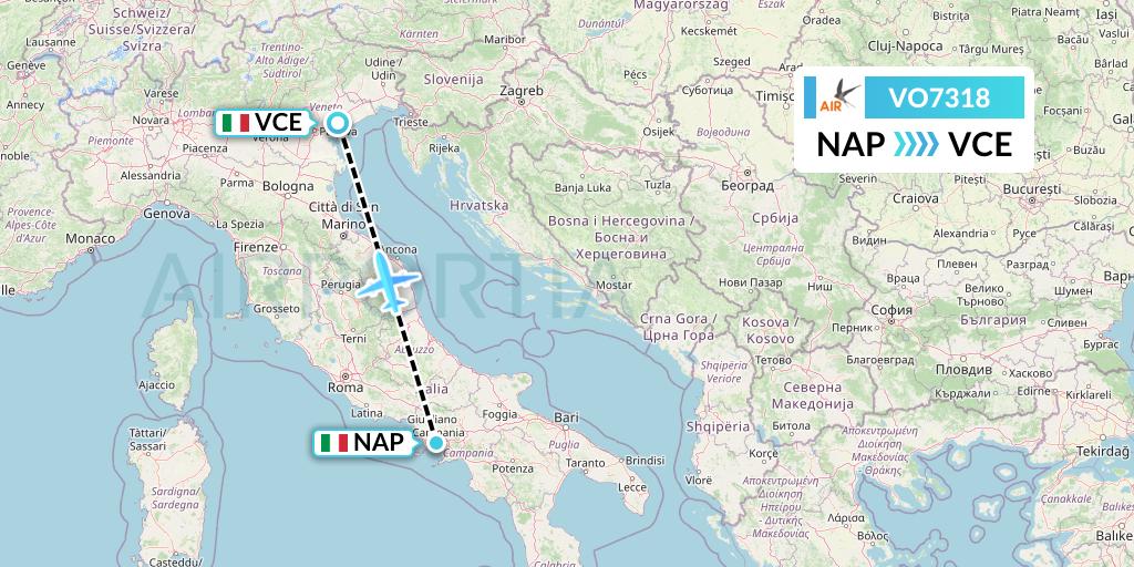 VO7318 Voyage Air Flight Map: Naples to Venice