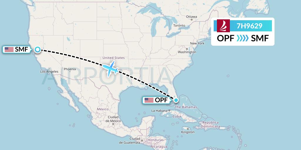 7H9629 Ravn Alaska Flight Map: Miami to Sacramento