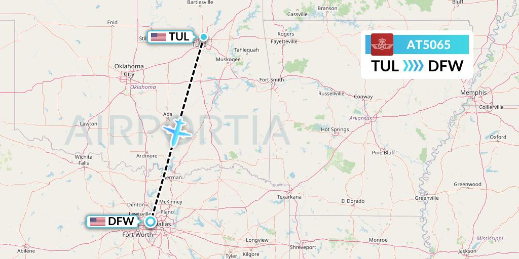 AT5065 Royal Air Maroc Flight Map: Tulsa to Dallas