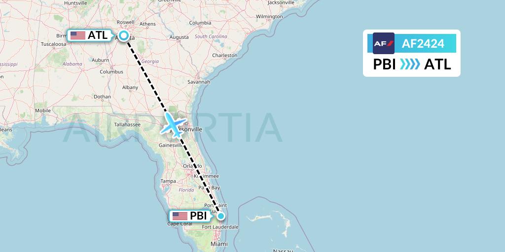 AF2424 Air France Flight Map: West Palm Beach to Atlanta