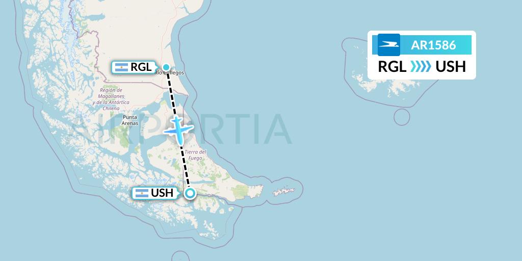 AR1586 Aerolineas Argentinas Flight Map: Rio Gallegos to Ushuaia