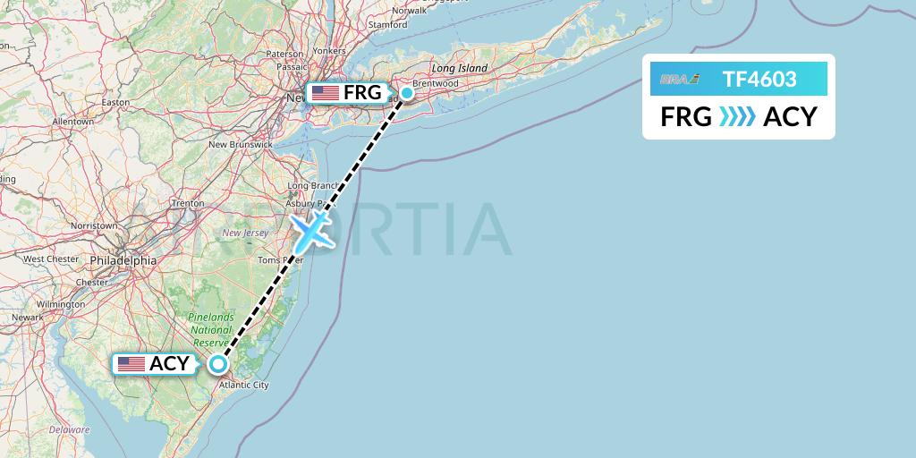 TF4603 Malmo Aviation Flight Map: Farmingdale to Atlantic City