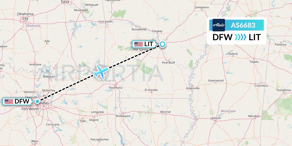 AS6683 Alaska Airlines Flight Map: Dallas to Little Rock