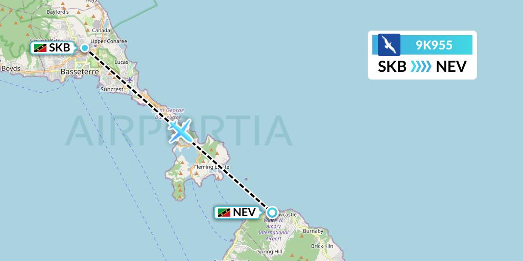 9K955 Cape Air Flight Map: Basseterre to Nevis