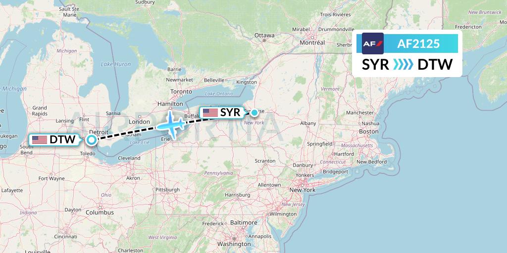 AF2125 Air France Flight Map: Syracuse to Detroit