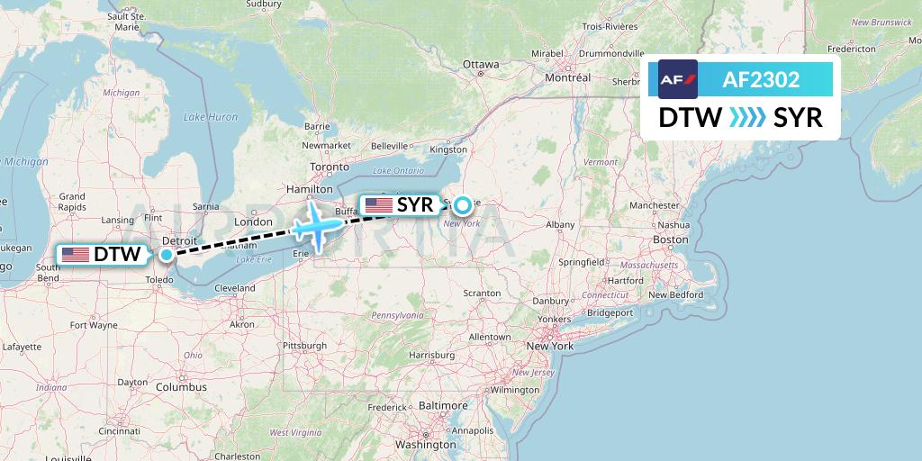 AF2302 Air France Flight Map: Detroit to Syracuse
