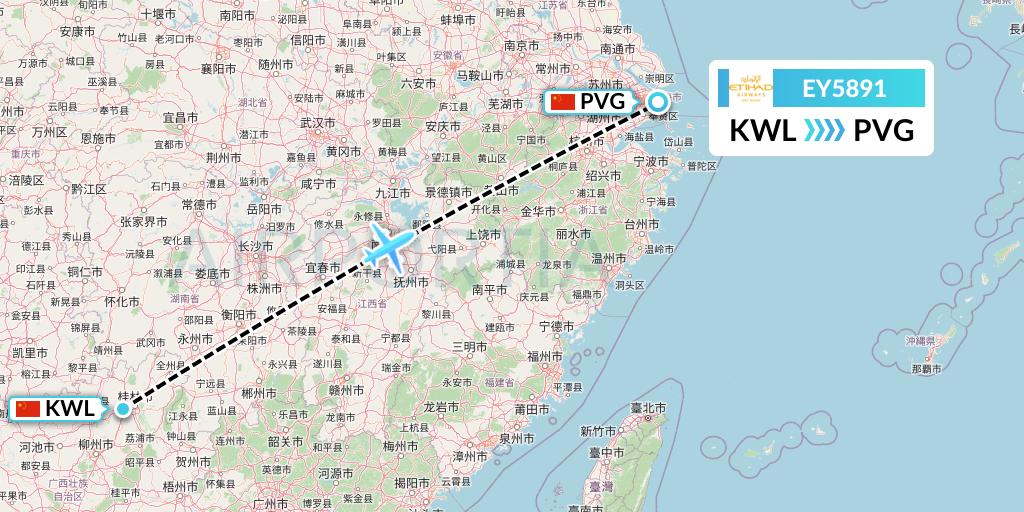 EY5891 Etihad Airways Flight Map: Guilin to Shanghai