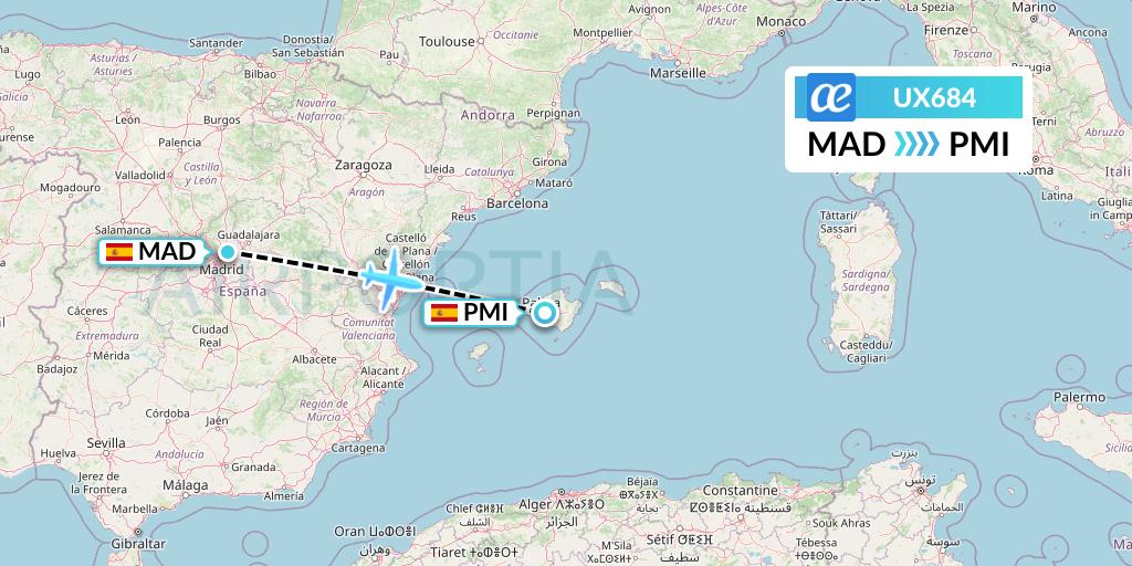 UX684 Air Europa Flight Map: Madrid to Palma de Mallorca