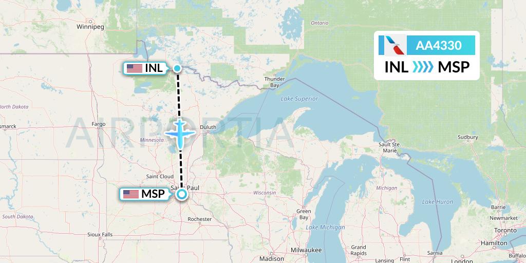 AA4330 American Airlines Flight Map: International Falls to Minneapolis