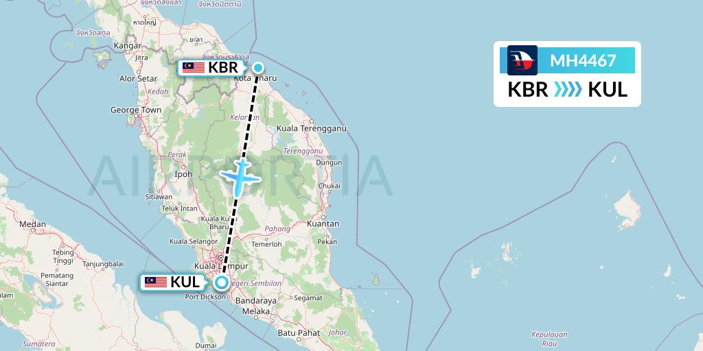 MH4467 Malaysia Airlines Flight Map: Kota Bharu to Kuala Lumpur