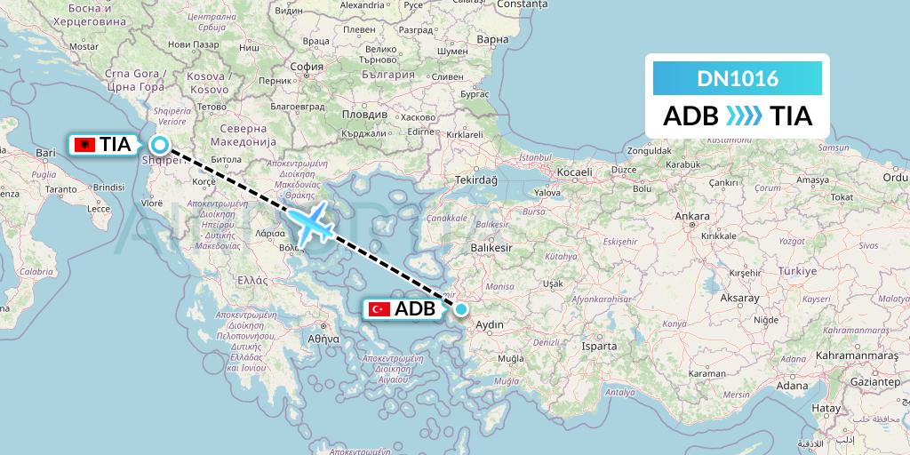 DN1016 Aerodespachos de El Salvador Flight Map: Izmir to Tirana