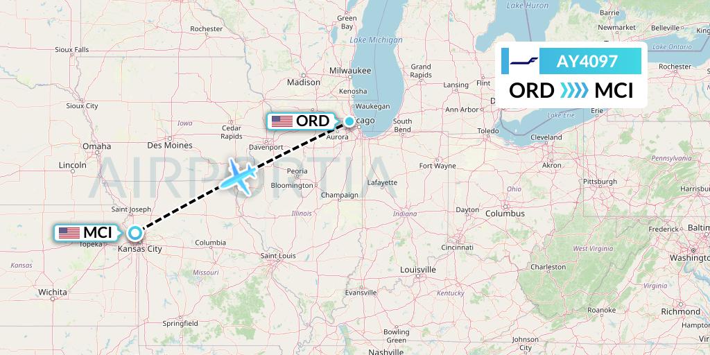 AY4097 Finnair Flight Map: Chicago to Kansas City