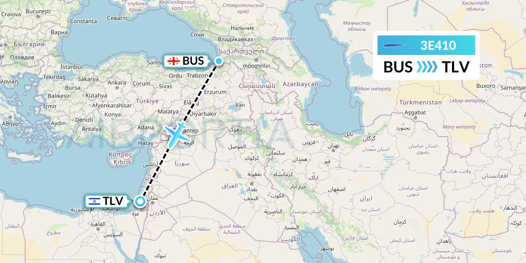 3E410 Air Choice One Flight Map: Batumi to Tel Aviv
