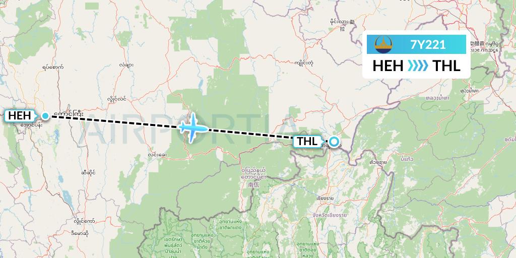 7Y221 Mann Yadanarpon Airlines Flight Map: Heho to Tachilek