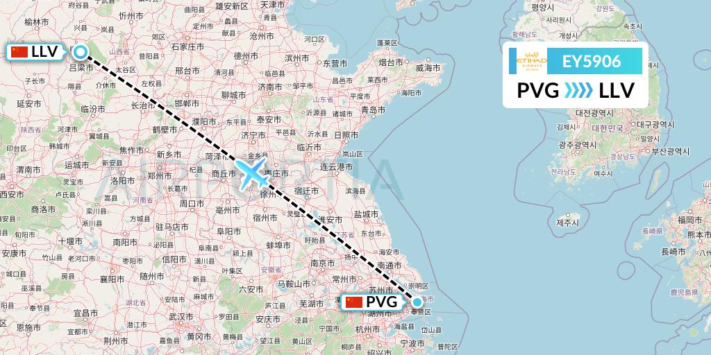 EY5906 Etihad Airways Flight Map: Shanghai to Kunming
