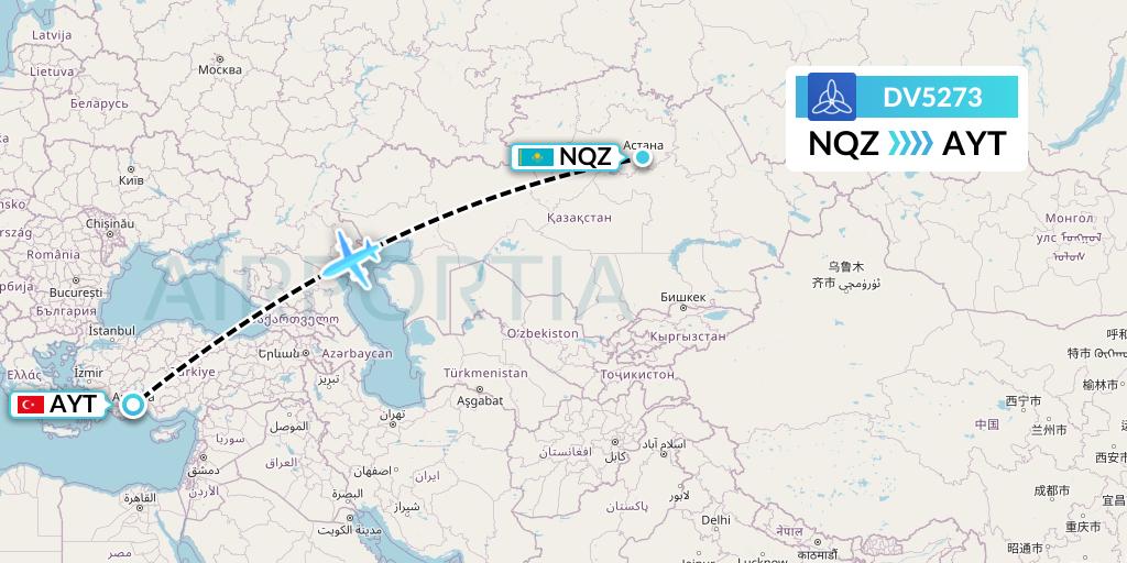 DV5273 SCAT Flight Map: Astana to Antalya