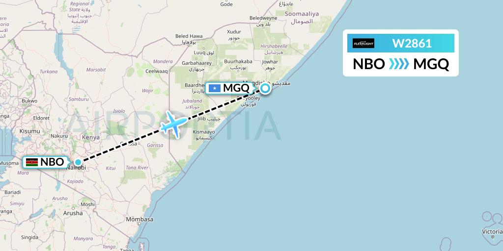 W2861 Flex Flight Flight Map: Nairobi to Mogadishu