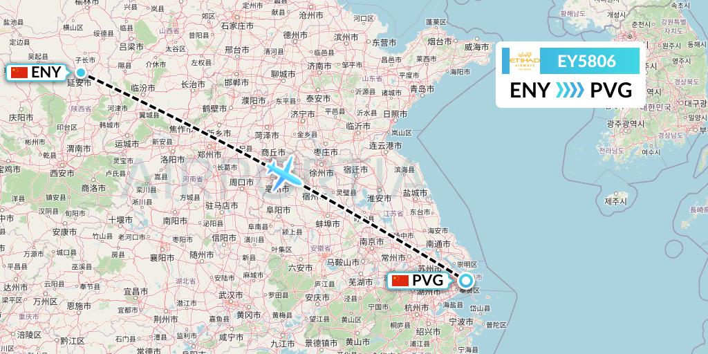 EY5806 Etihad Airways Flight Map: Yan'an to Shanghai