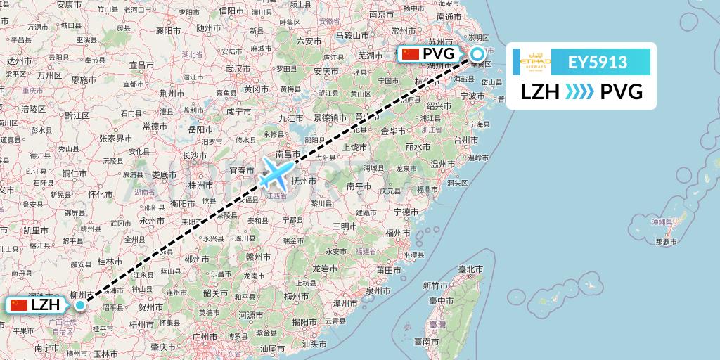 EY5913 Etihad Airways Flight Map: Liuzhou to Shanghai