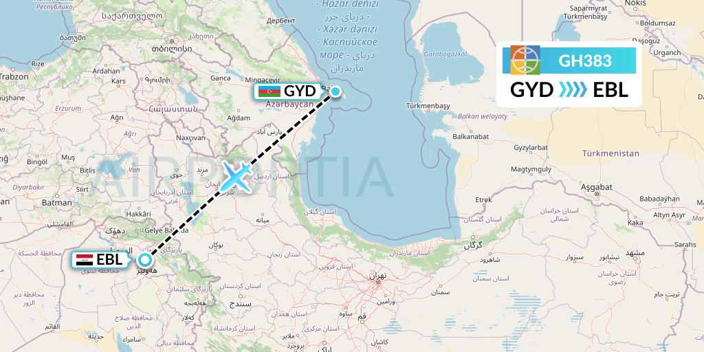 GH383 Globus Flight Map: Baku to Arbil
