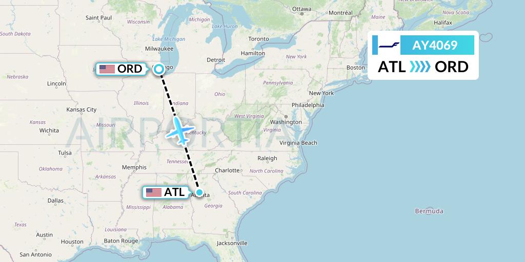 AY4069 Finnair Flight Map: Atlanta to Chicago