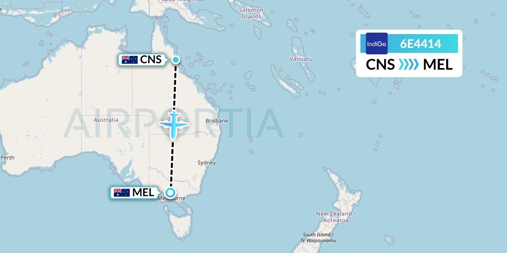 6E4414 IndiGo Airlines Flight Map: Cairns to Melbourne