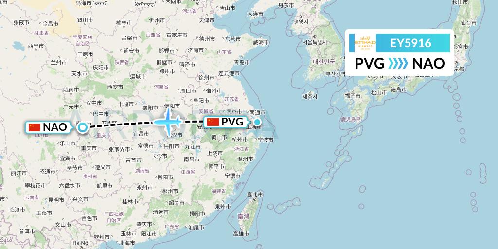 EY5916 Etihad Airways Flight Map: Shanghai to Nanchong