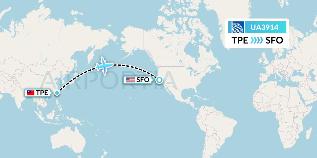 UA3914 United Airlines Flight Map: Taipei to San Francisco