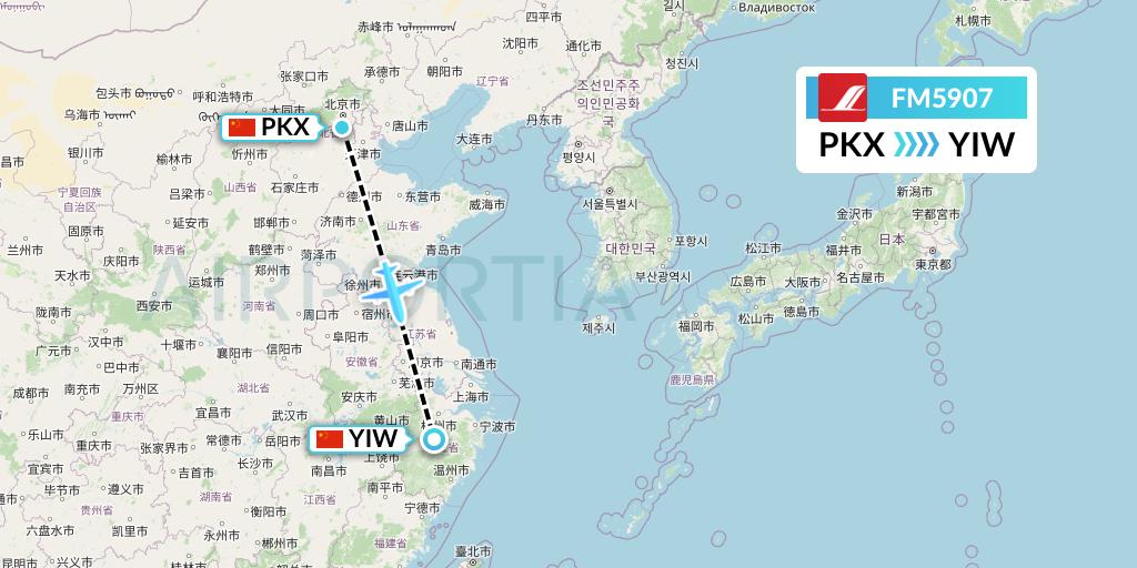 FM5907 Shanghai Airlines Flight Map: Beijing to Yiwu