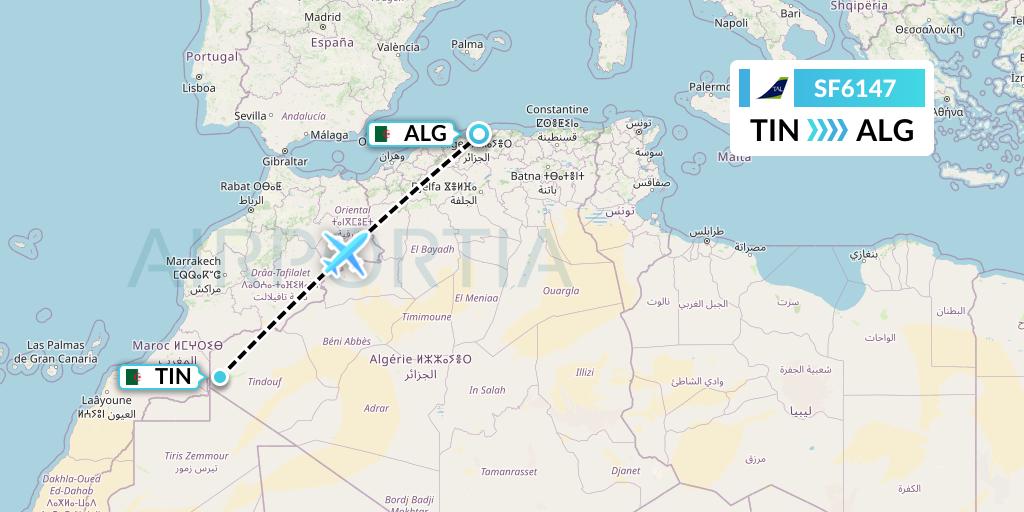 SF6147 Tassili Airlines Flight Map: Tindouf to Algiers