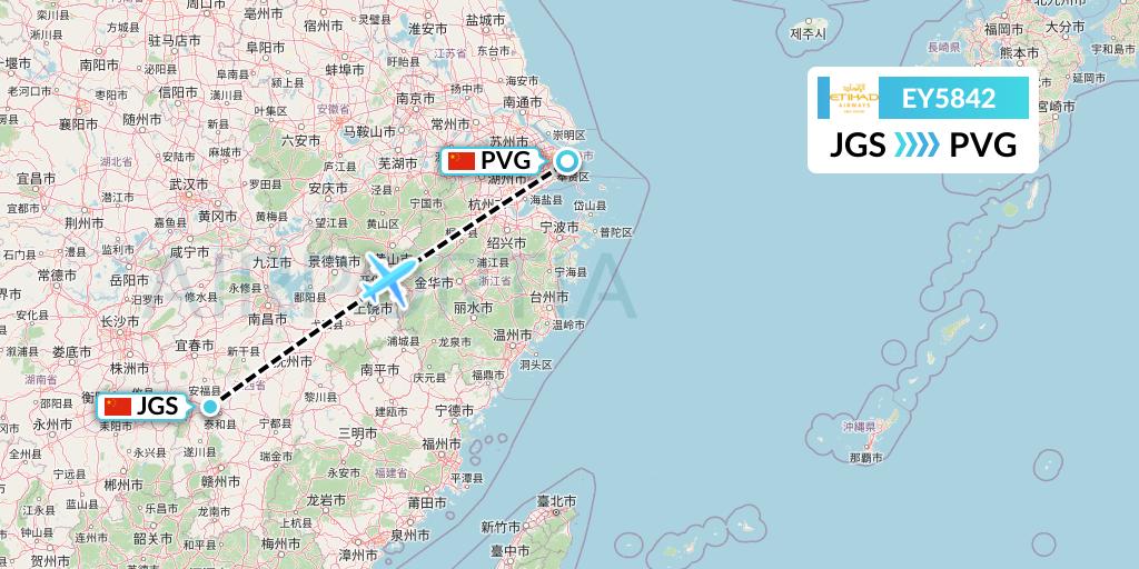 EY5842 Etihad Airways Flight Map: Ji'an to Shanghai