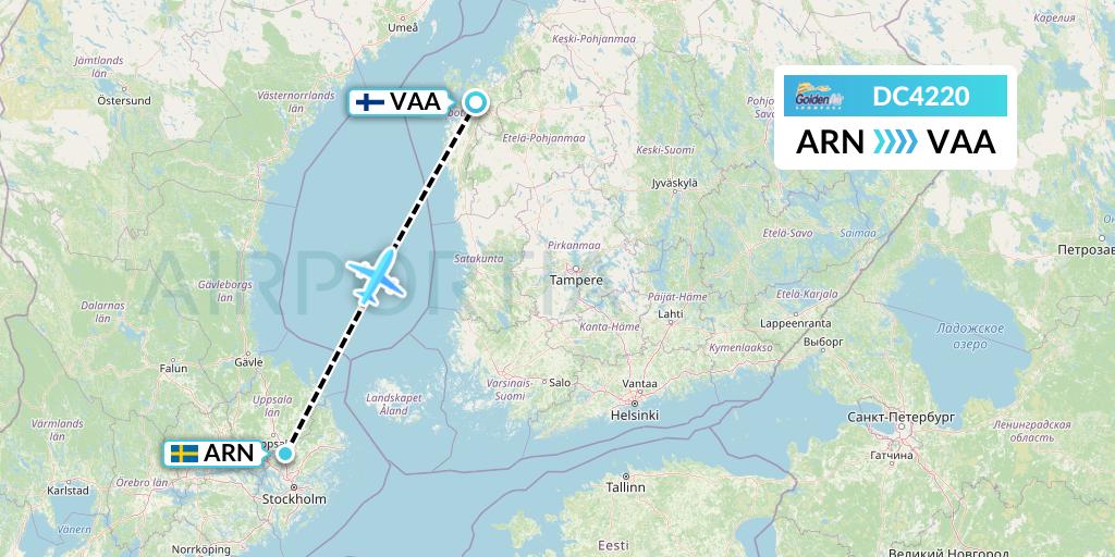 DC4220 Braathens Regional Flight Map: Stockholm to Vaasa