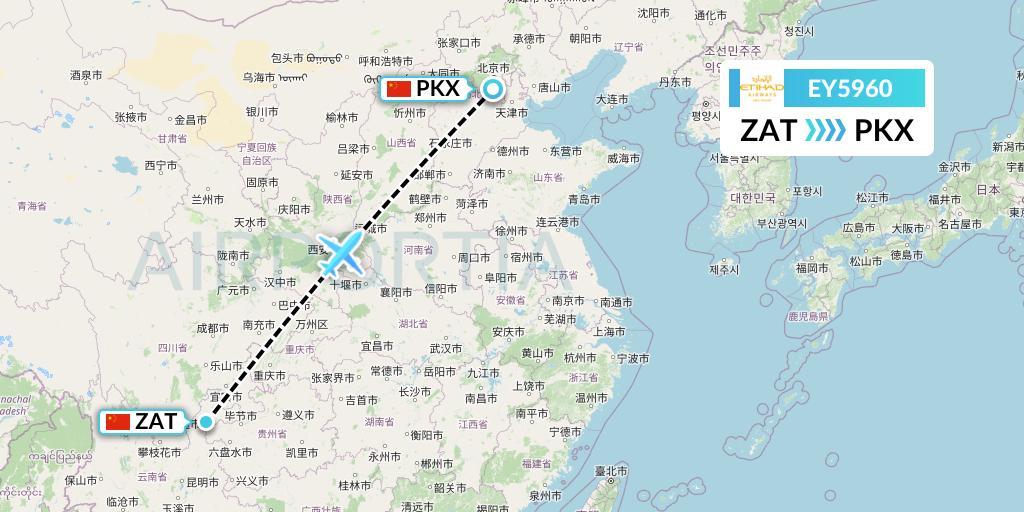 EY5960 Etihad Airways Flight Map: Zhaotong to Beijing