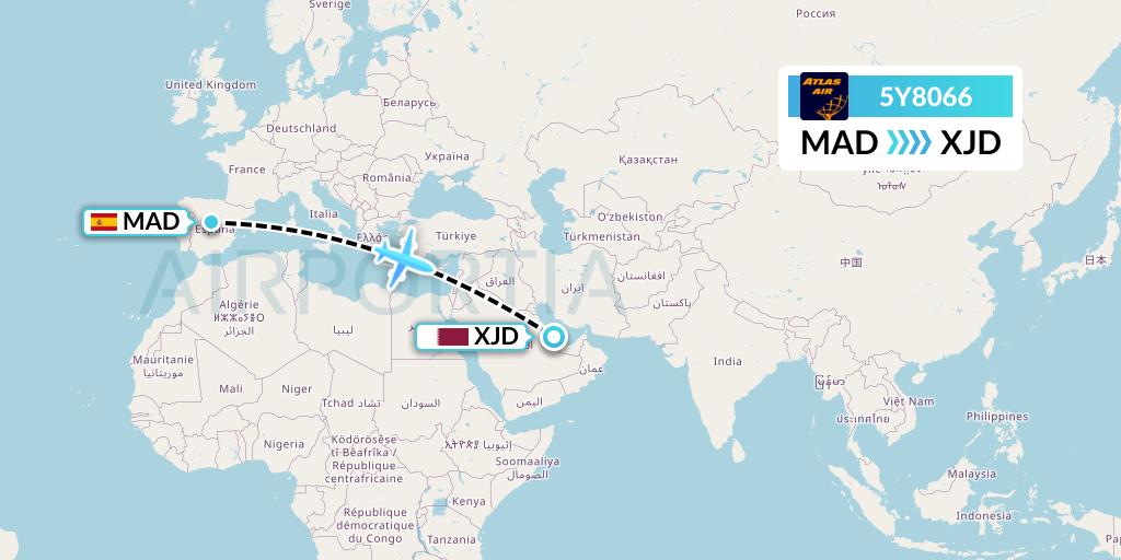 5Y8066 Atlas Air Flight Map: Madrid to Ar Rayyan