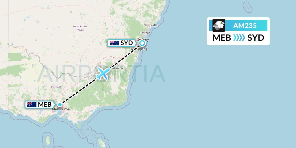 AM235 Aeromexico Flight Map: Essendon to Sydney