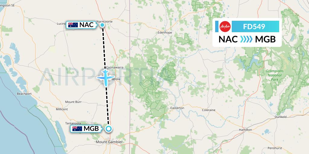 FD549 Thai AirAsia Flight Map: Australia to Mount Gambier